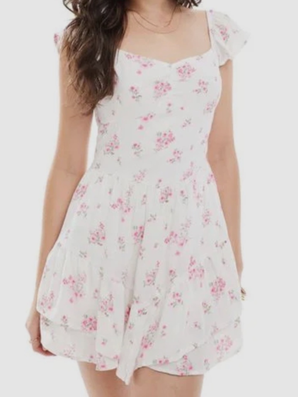 White and Pink Floral Mini Skort Dress